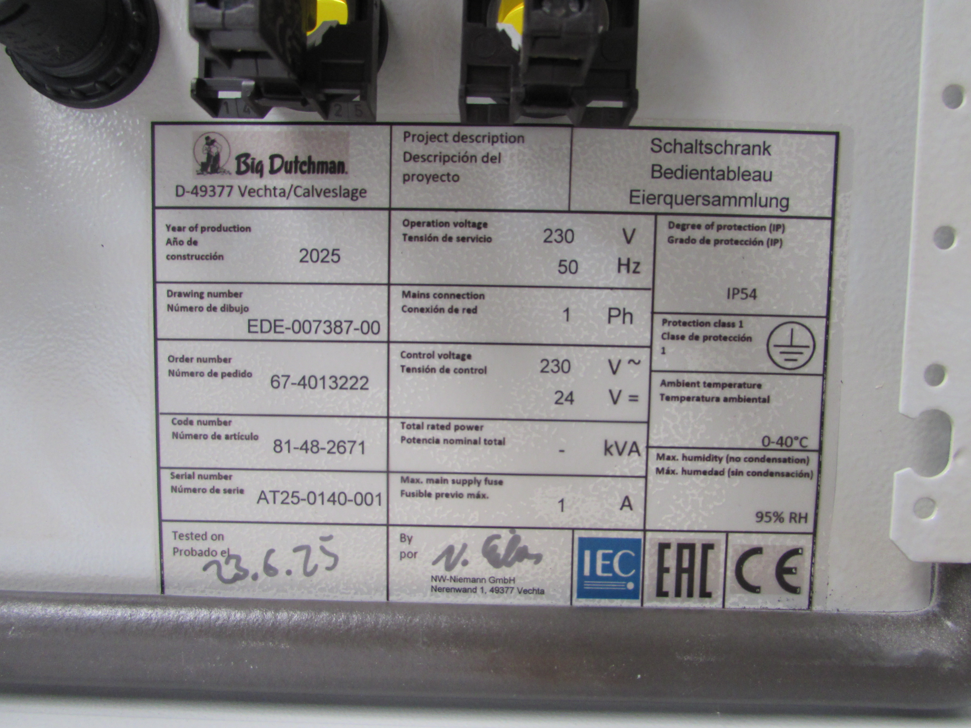 Control cabinet Guillen Utiel Tableau egg cross coll. HIJ